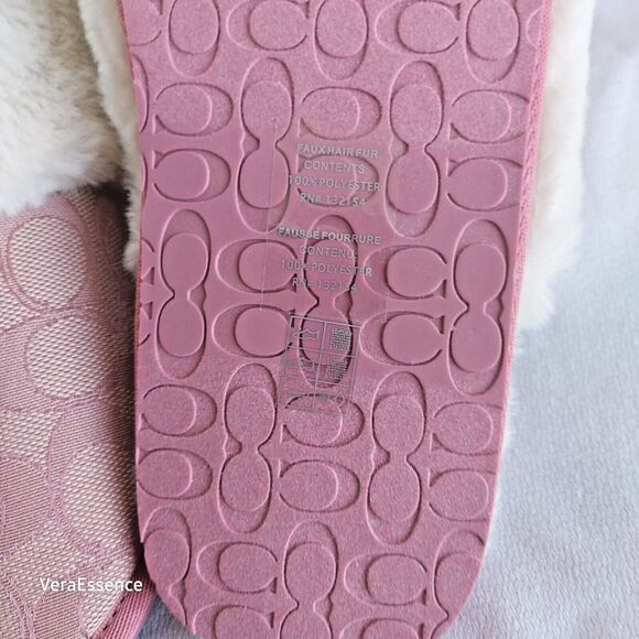 Coach Ziva Slippers Signature Jacquard Faux Fur Size 10B Pink NWT - Picture 6 of 8